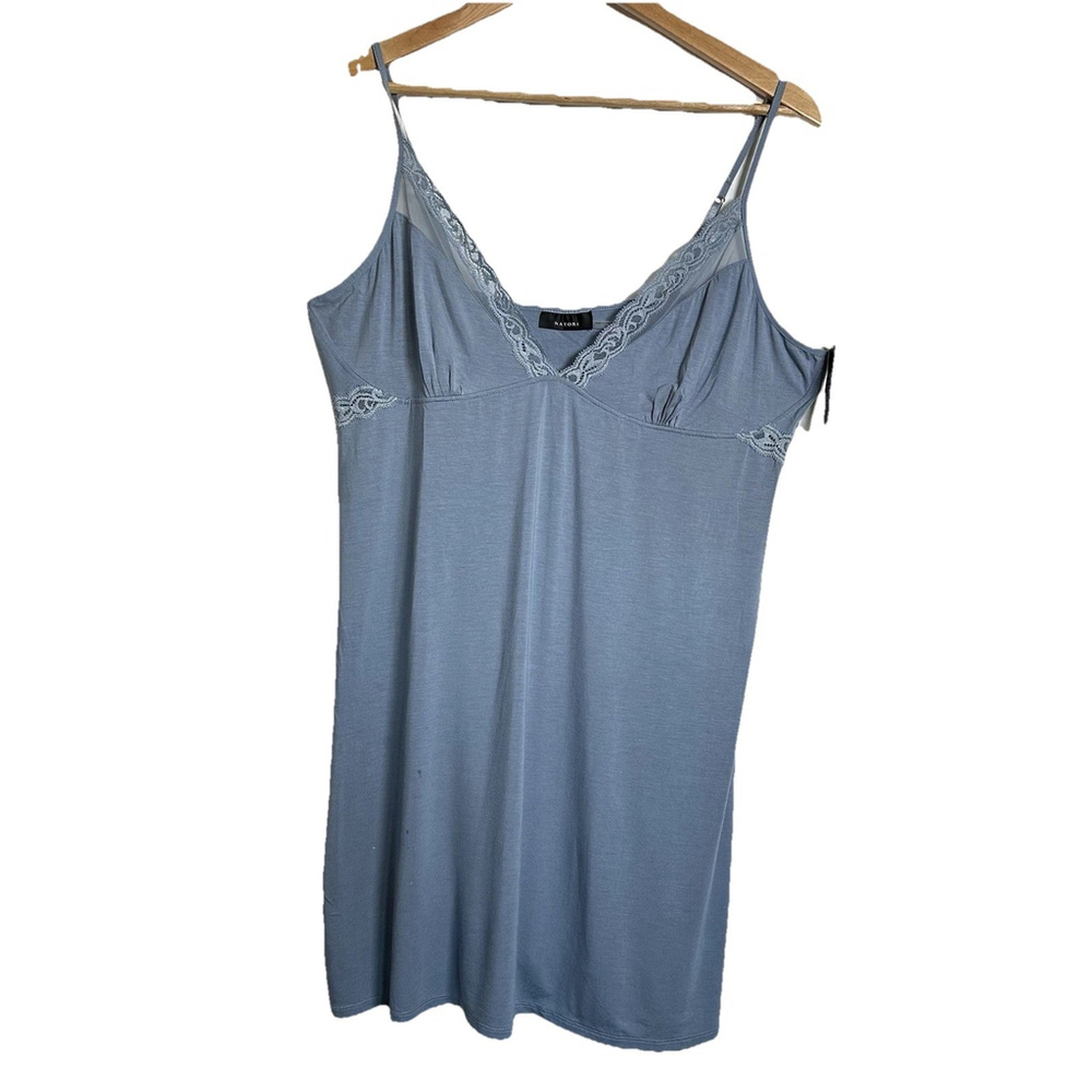 NWT Natori Feathers Sensual Nightgown XL Light Blue Lace Mesh L78029 Soft